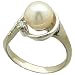 14K White Gold Cultured White Pearl & Diamond Ring