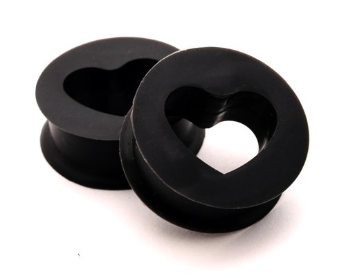 Black Silicone Heart Cut-out Plugs - 00g - 10mm - Sold As a Pair
