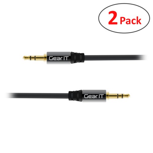 GearIT 2 Pack 3.5mm Male To Male Stereo Audio Cable (10 Feet/3.04 Meters) With Beveled Step Down Design For Mobile Device With Cases Suitable For iPad, iPhone, iPod, Smartphone, Tablet and MP3 - Black - Lifetime Warranty