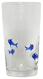 Hand Blown Glass Blue Fish Tumbler Glass 6"H Set of Four
