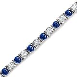 Women's 2 Ct. Natural Blue Sapphire Gemstone & Diamond Tennis Bracelet 7 Inches Long Round Cut