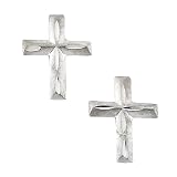 14K White Gold ''Diamond Cut Cross'' Children's Earrings