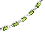 14K White Gold Genuine Emerald-cut Peridot and Diamond Bracelet