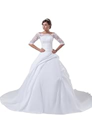 Shirred Lace Wrap Elbow Length Sleeves Bateau Neck  Taffeta  Ball Gown  Dress with a Chapel Train 