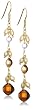 Yellow Gold Overlay Sterling Silver Smoky Champagne Freshwater Cultured Pearl & Glass Drop Earrings