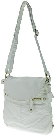 Proya Collection Soft Feel Stone-Wash Leather Crossbody Bag (White)