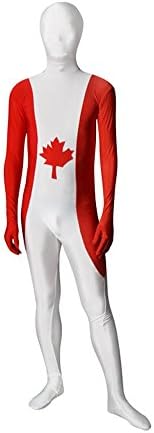 YoYoLita Full Body Canada Flag Lycra Spandex Zentai Suit Halloween Unitard,XL