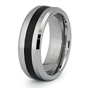 Tungsten Carbide Beveled Edge Wedding Band Ring w/ Black Resin Inlay 8mm