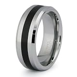 Tungsten Carbide Beveled Edge Wedding Band Ring w/ Black Resin Inlay 8mm