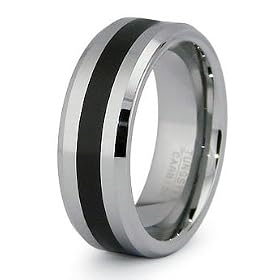Tungsten Carbide Beveled Edge Wedding Band Ring w/ Black Resin Inlay 8mm Tungsten Carbide Beveled Edge Wedding Band Ring w/ Black Resin Inlay 8mm