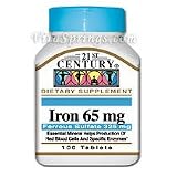 Iron 65 mg ( Ferrous Sulfate ) 100 Tablets, 21st Century