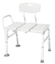 Transfer Bench - Knock Down transfer bench with back has three slat design and contoured blow molded back and side support, x-large 4" mushroom tips. Seat height adjusts from 20" - 24", seat width 26 1/2", seat depth 16 1/2. Weight capacity 250lbs