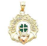 14kt Gold Enameled Shamrock and Claddagh Pendant