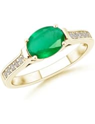 Round Diamond and Oval Emerald Ring - 1.1 ct TGW