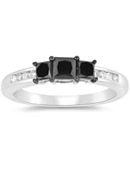 1.00 Ct Black & White Diamond Ring in 10K White Gold