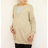 ミルフェルム 授乳口付マタニティ兼用Ｖネックチュニック （Lサイズ/ベージュ/母乳育児用授乳服）の画像