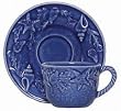 Majolica Sea Shell Ceramic Pottery Cup / Saucer Blue 2.5"H
