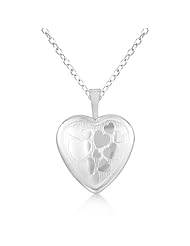Photo Locket Pendant Necklace w/ Hearts Engraving Sterling Silver