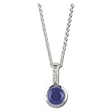 14K White Gold Lab Created Blue Sapphire and Diamond Pendant w/Chain