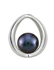 Sterling Silver Oval Basket with Black Freshwater Pearl on 18" Necklace, Free Shipping and Gift Box