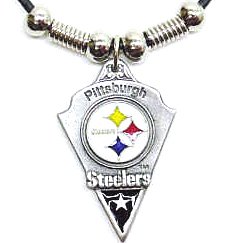Pittsburgh Steelers Leather Necklace w/Beads & Pewter Pendant - NFL Football Fan Shop Sports Team Merchandise