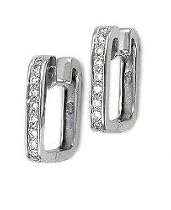 14K White Gold Square Shaped Hinged Hoop Earrings with Pave Set Diamonds