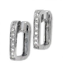 14K White Gold Square Shaped Hinged Hoop Earrings with Pave Set Diamonds