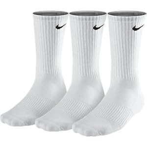 3 pairs Nike Crew Socks Mens Pack White Size M L XL Cotton Running Tennis athletic SX4700 101 New (L/ 8-11 UK/ 42-46 euro)