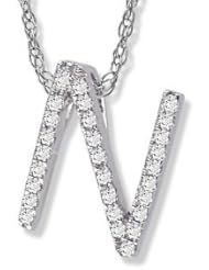 14K White Gold Diamond "N" Initial Pendant, 16" Necklace