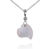 10k White Gold Rose Quartz and Diamond Heart Pendant (.01 cttw, I-J Color, I1 Clarity), 17