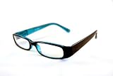 Black & Aqua Blue Acetate High Quality Finish Frames with Clear (No Strength) Lenses Complete with Matching Pouch & Cleaning Cloth - Unisex