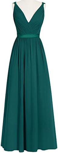 AlwaysHere Women Sexy Double V-neck Long Evening Dress Size 2 US Peacock