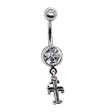 14 Gauge 3/8" Clear Gem Gothic Cross Curved Barbell - Surgical Steel