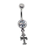 14 Gauge 3/8 Clear Gem Gothic Cross Curved Barbell - Surgical Steel