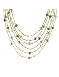 18" 14KY 4-7mm Dyed green and white freshwater cultured pearl necklace with gold thread.