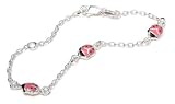 Children's Sterling Silver Pink Ladybug Bracelet, 6"