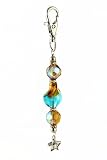 Key Chain Purse Clip - K8 - Murano Style Glass ~ Aqua and Brown Twist with Star Charm