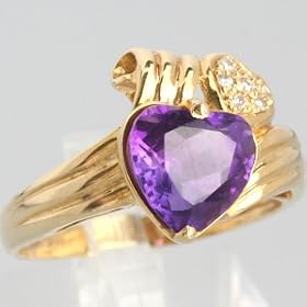 14K Yellow Gold Amethyst and Diamond Ring - OldCities Vintage Jewelry by