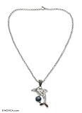 Garnet and pearl necklace, 'Dolphin Plays Ball' 0.1