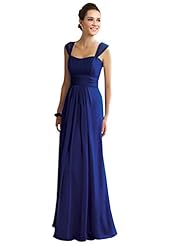 Chiffon Cap Sleeves Ruched Pleated Lace Gathered Floor Length Knee Length Tea Length Round Neck Evening Dress/Bridesmaid Dress 