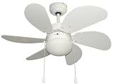 Deckenventilator, Weiß mit Lampe, Propellerdurchmesser: 77cm Geschwindigkeit: 3 Stufen Leistung: 50 Watt Betriebsspannung: 230V ~ 50Hz