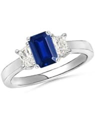Emerald Cut Sapphire Trapezoid Diamond Three Stone Ring - Made In USA