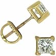 14K Yellow Gold Princess Diamond Stud Earrings