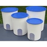 Tupperware One Touch Reminder Canister Set. Brilliant Blue Seals