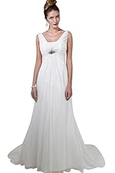 V-neck Chiffon  Backless Pleated Beaded Lace Sequined Empire   Waistline Sheath Wedding Dress  with a Court Train  With Ruffles