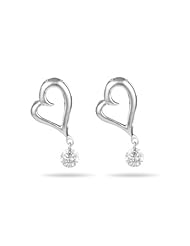 0.11 Cts Diamond Open Heart Dangling Earrings in 18K White Gold