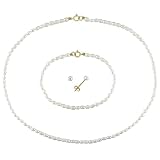 10K White Gold 3-4mm Cultured Freshwater Pearl Necklace, Bracelet, Earring Set
