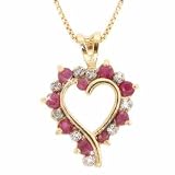 Vermeil (24k Gold over Sterling Silver) Genuine Diamond Accent and Genuine Ruby open Heart Pendant
