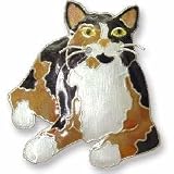 Clearly Charming Calico Kitty Sterling Silver and Enamel Pin