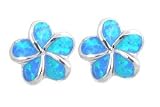 Sterling Silver Blue Opal Fine Flower Plumeria Earrings